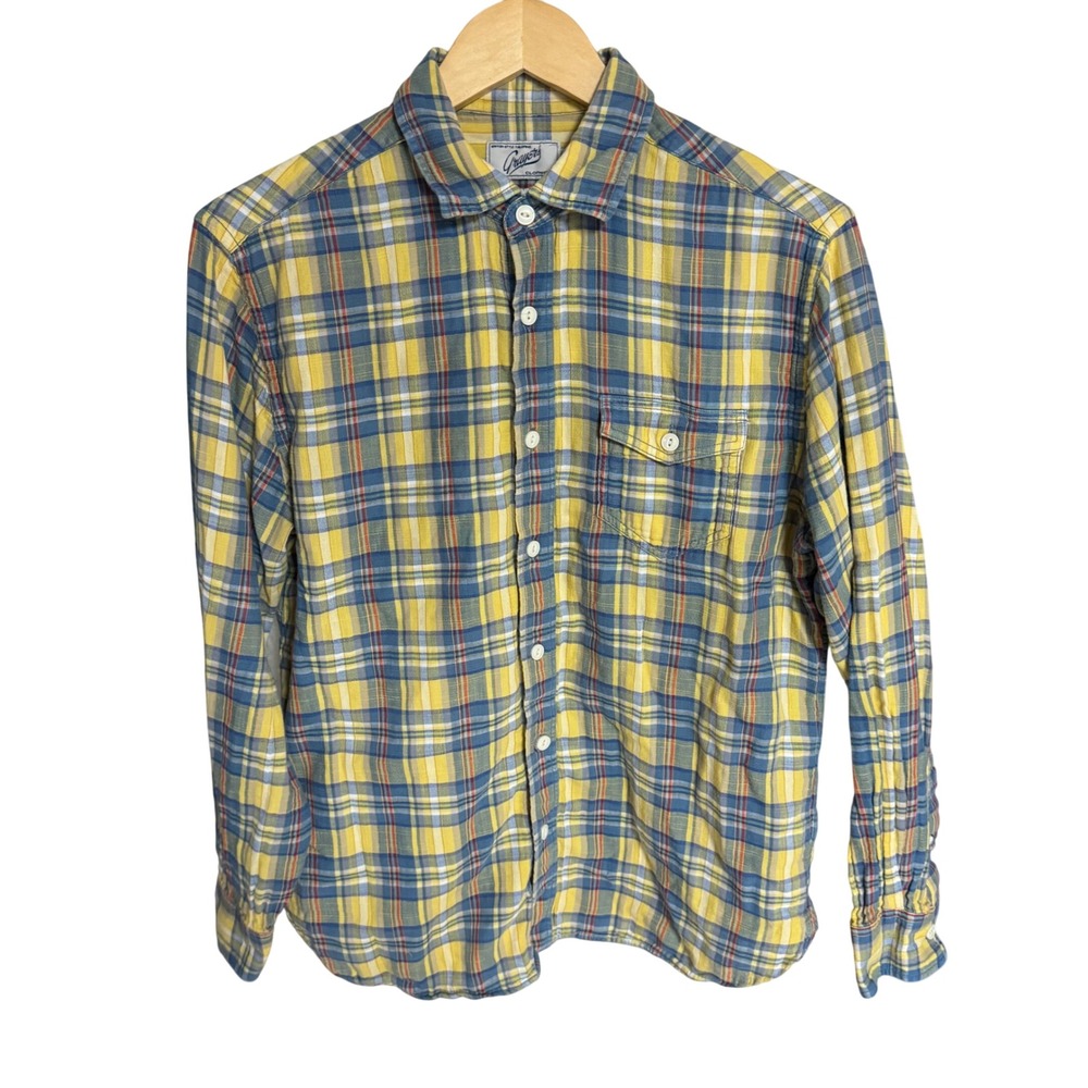 Grayers Clothiers Mens Shirt M/M Medium Plaid Yellow Blue British Tailoring